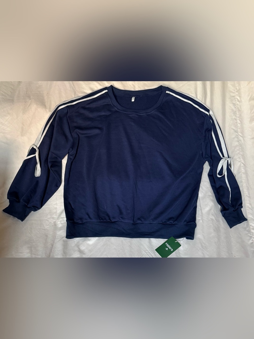 HALARA Navy Sweatshirt with White Ribbon Detail
